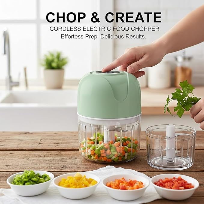 FMstyles Electric Garlic Chopper, Mini USB Charging Wireless Food Processor